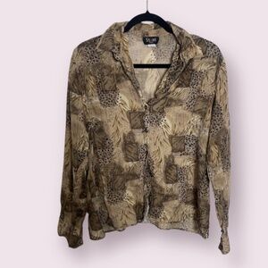 Leopard Frame Colorblock Cat Cheetah Jaguar Patchwork Boho Artsy Button Blouse